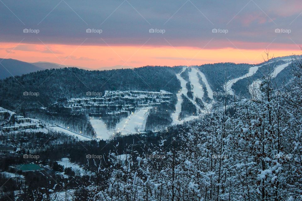 Winter Sunset @Massanutten. Beautiful Mountain Ski Resort on Massanutten Mountain, VA. 