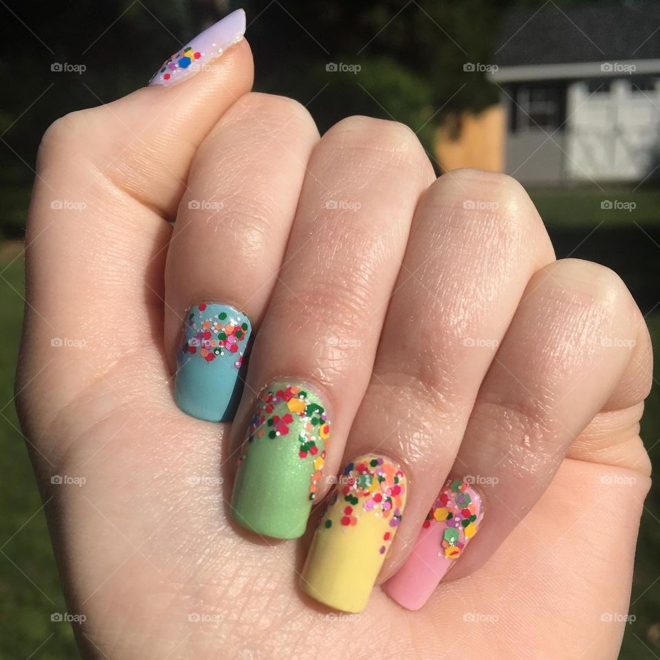 Rainbow painted nails