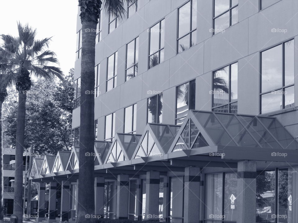 glass awnings. in downtown Sacramento taking pictures