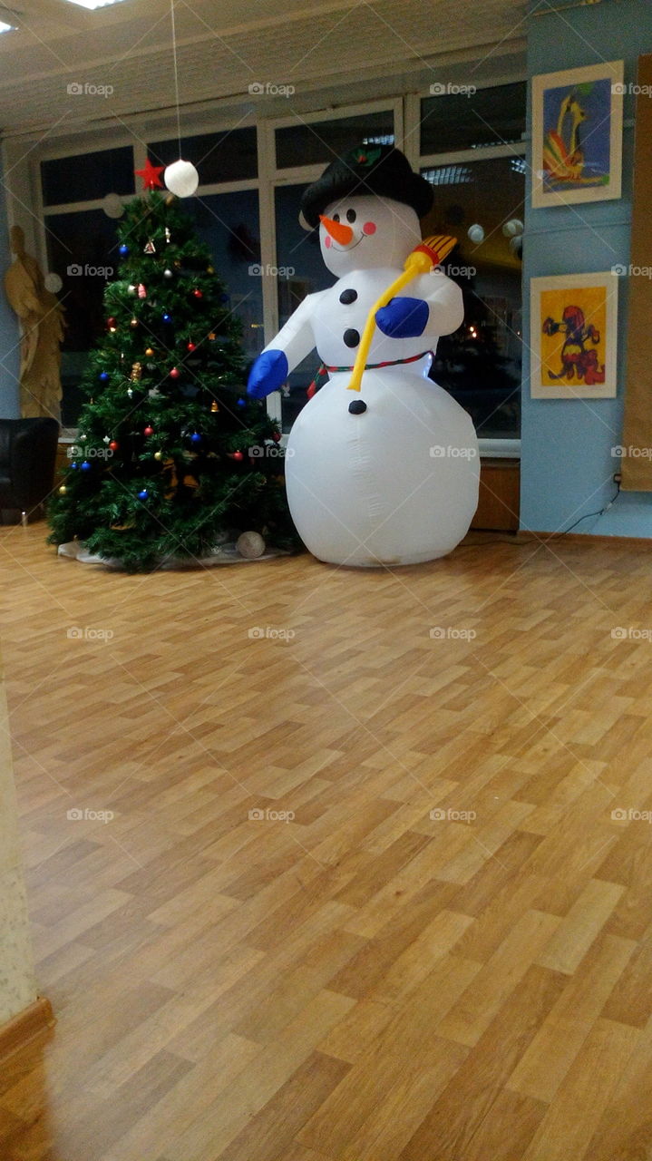 Christmas tree and snowman