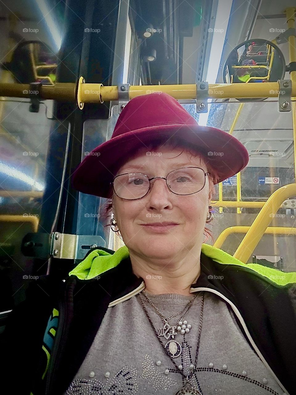 This is me, “Petra Schiller” a.k.a. “Maxine Firefox” a.k.a. “Maximiliane Feuerfuchs” quietly smiling to myself riding the “B43” bus home to “Newtown Creek” in LIC from “Bushwick”, Bklyn. 2023. Hypnotic Productions