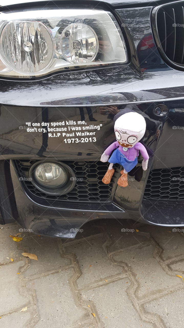 Funny car of Halloween with quote Paul Walker If one day the speed kills me, don't cry. Because I was smiling