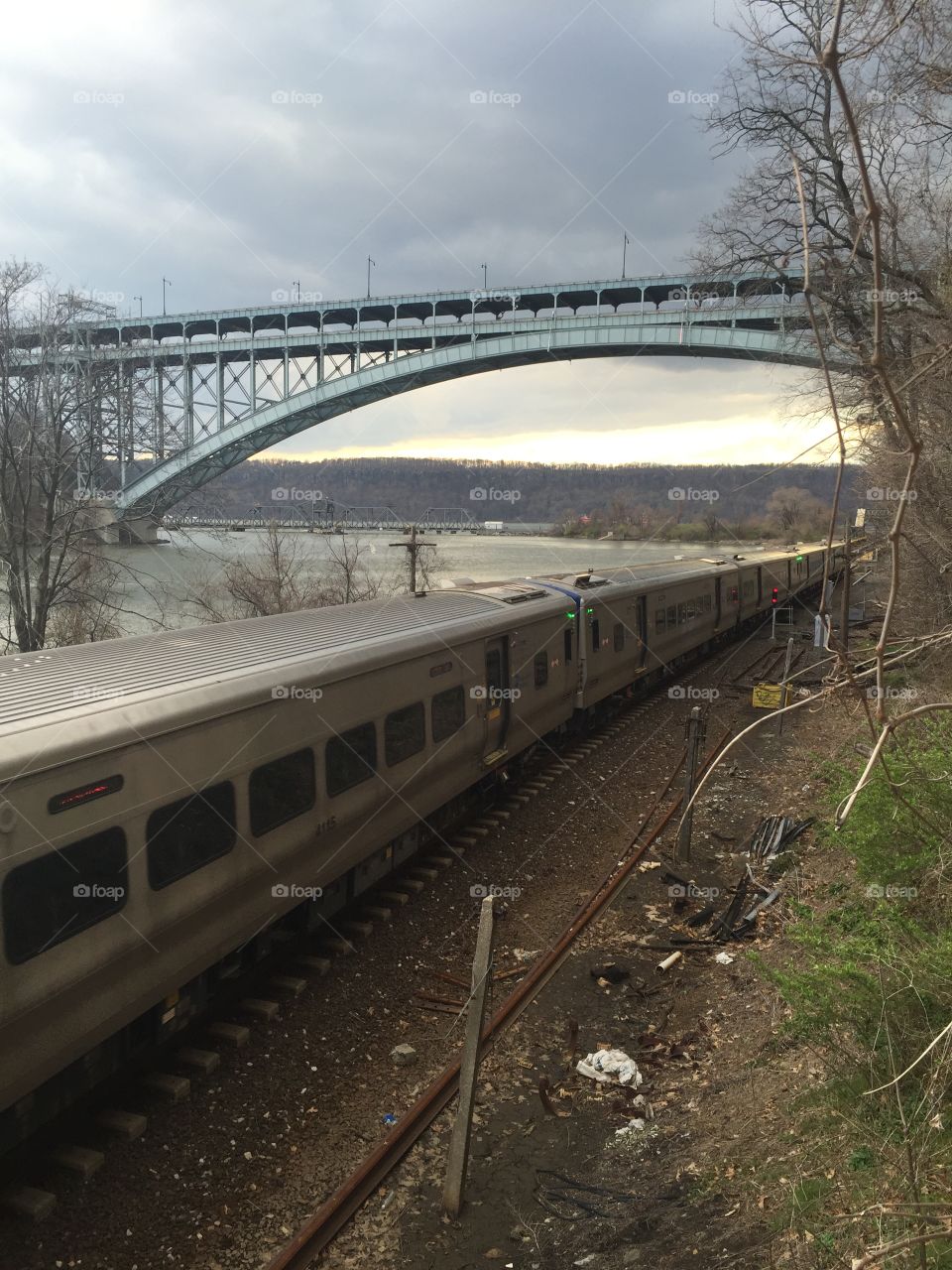 Train passing under a bridge 
