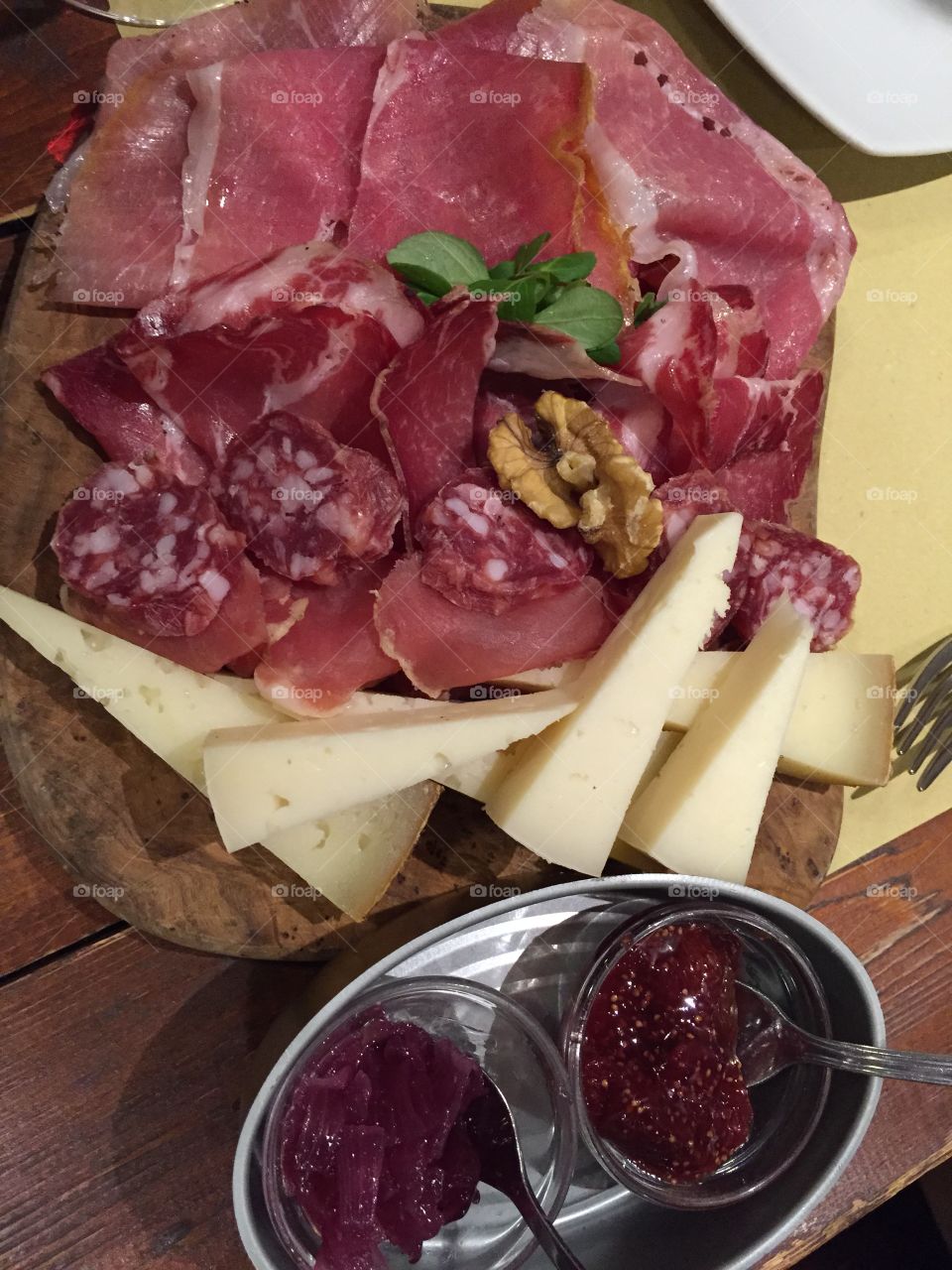 Sardinian Starter with Meats and Cheeses, Sardinia, Italy.