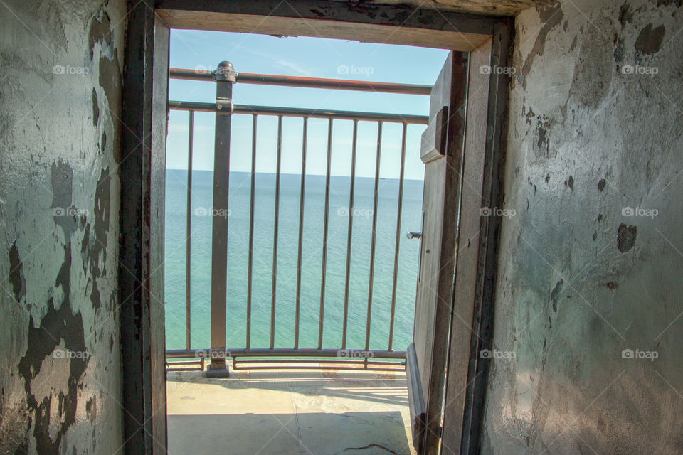 Opened door at the top of the lighthouse.