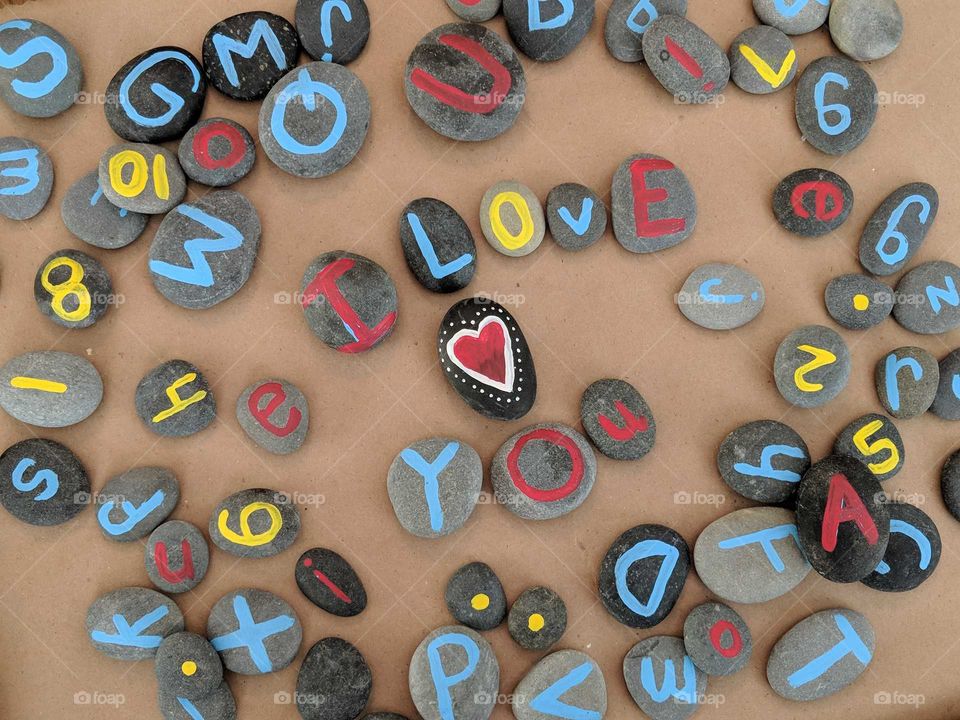 I love you spelled out with letter stones