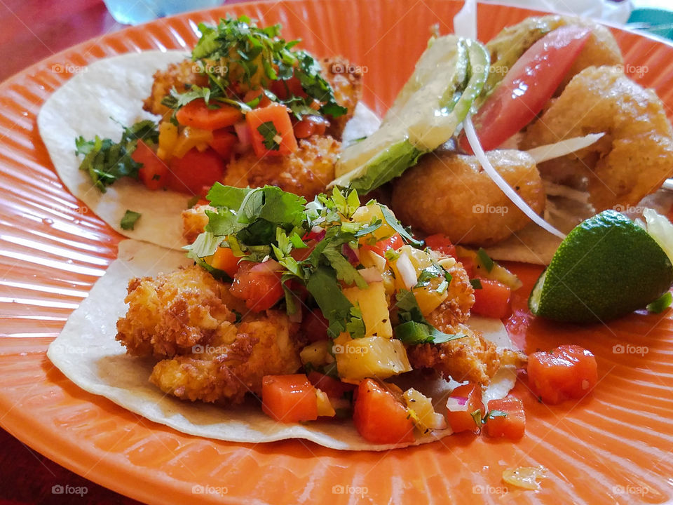 Coconut and tempura Shrimp Tacos in Akumal