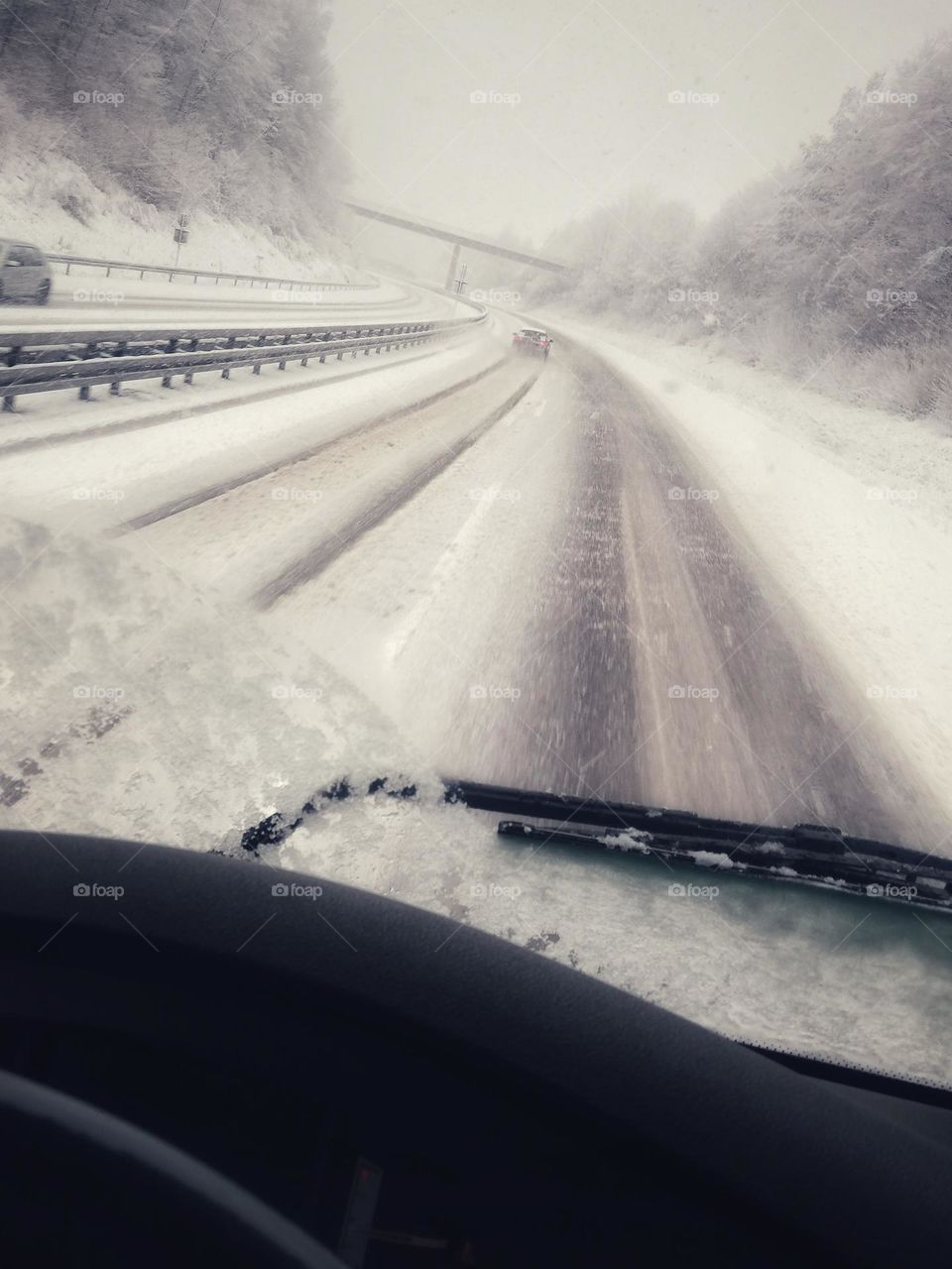 Snowy highway in Germany.