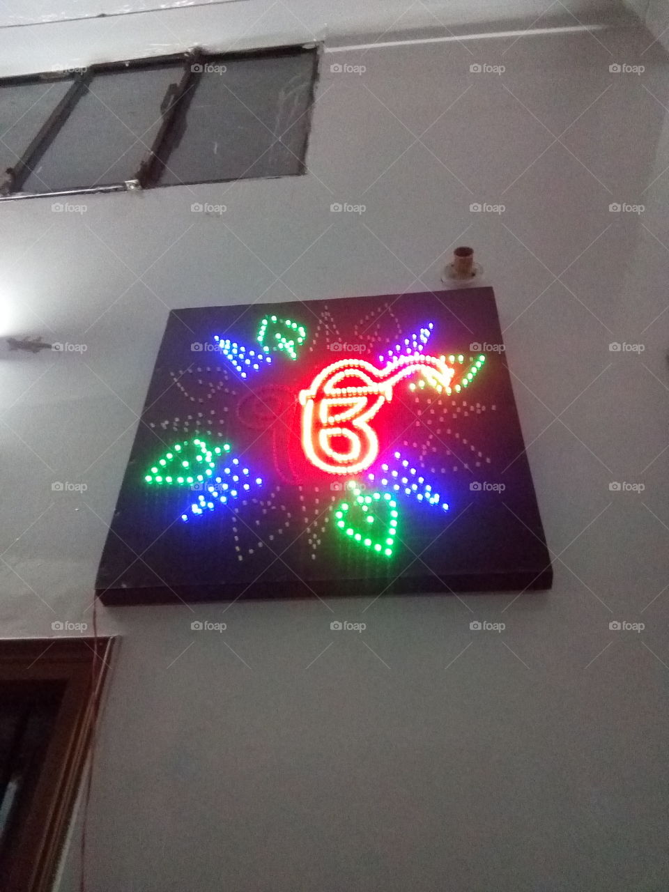 A Sign of Shree Vaheguru Ji (God) in Sikhism made of beautiful blinking lights