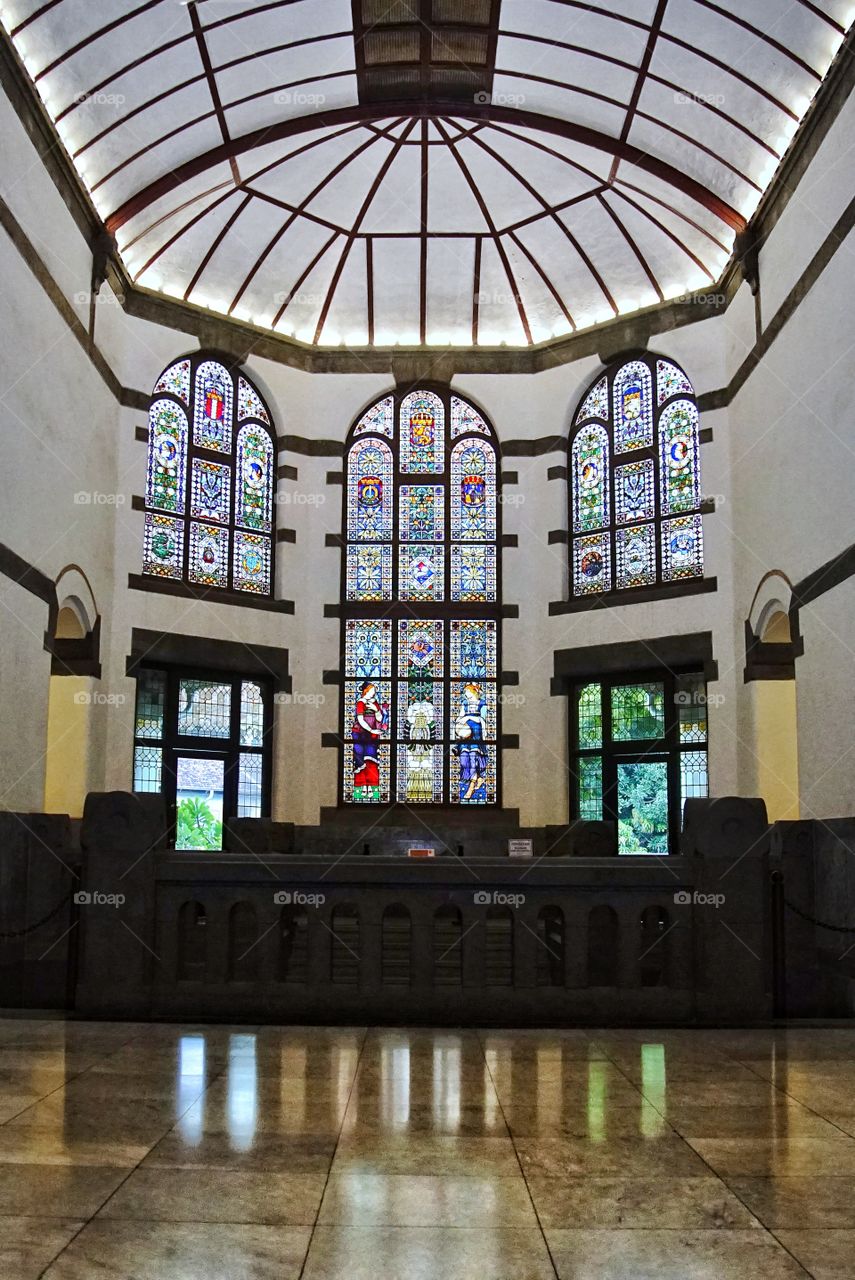 iconic stained glass of lawang sewu, an iconic building in semarang, heritage of colonial era in Indonesia