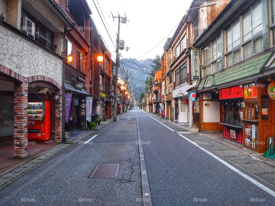 Street view of a Japanese hot spring spot