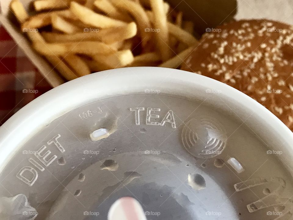 McDonald’s big Mac sweet tea and a large fry flatlay 