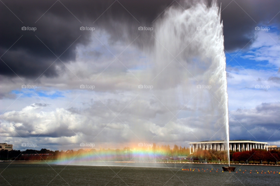 Rainbow over lake Burley Griffin