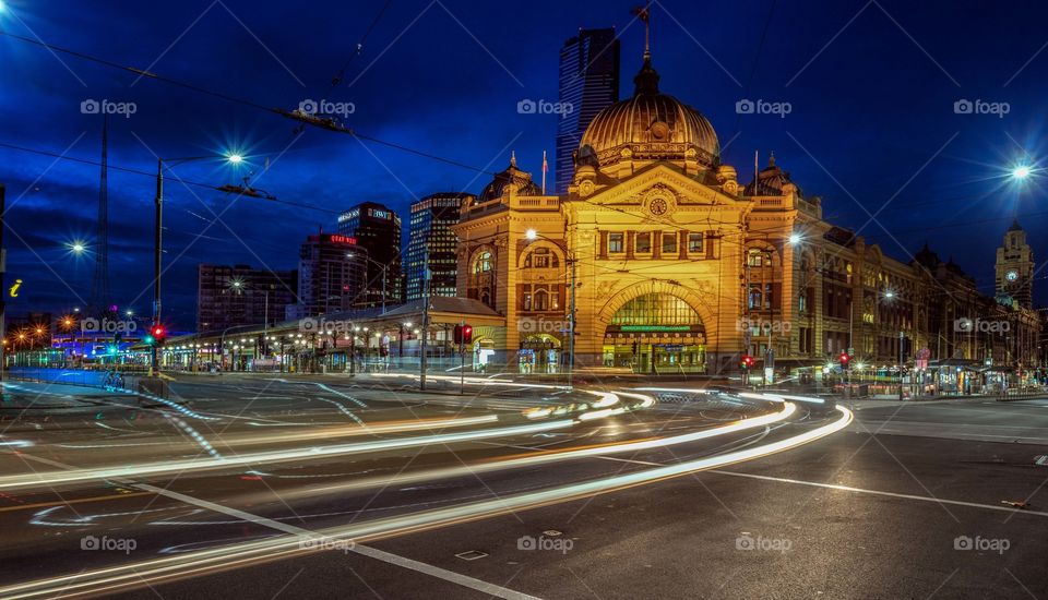 Flinders Street Station at night, Melbourne, Australia