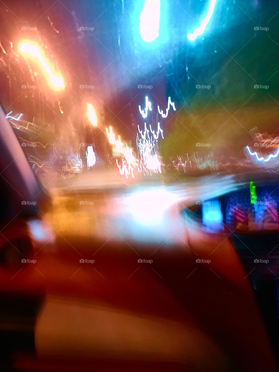 City night lights perspective blurred by high speed of the car. Abstract City night lights. Background and texture.