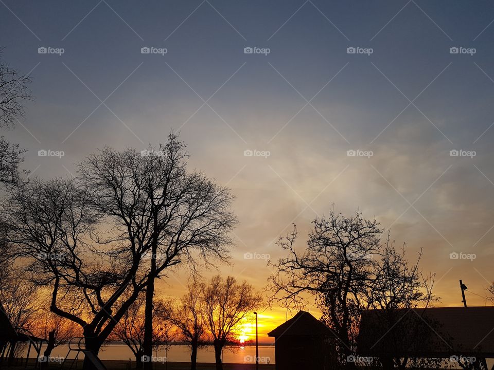 sunset beside lake Palic, Serbia