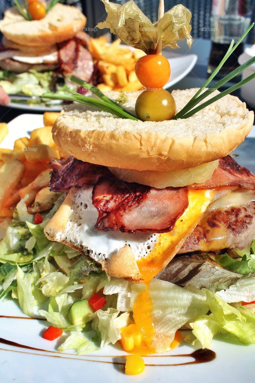 Close-up of hamburger with sauce