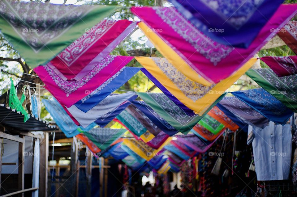 Triangular scarves at the hippie market.