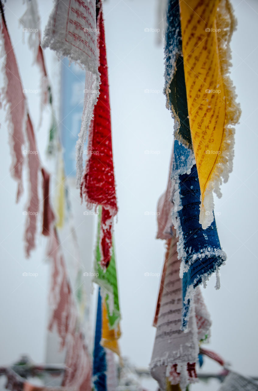 Frozen prayer flags