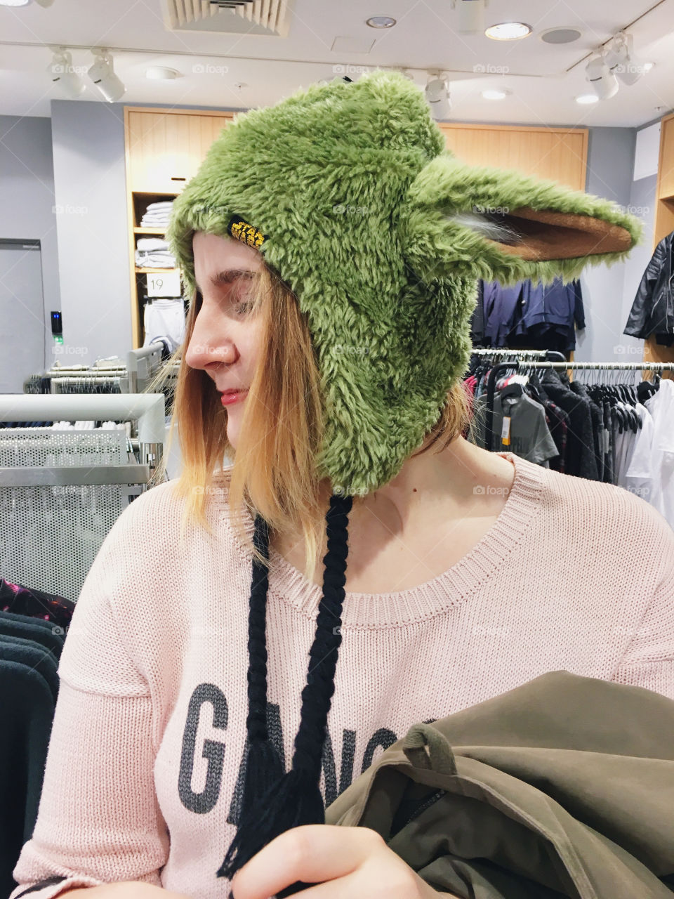 So we were shopping for clothes and she decided to try on some funny fancy hats.