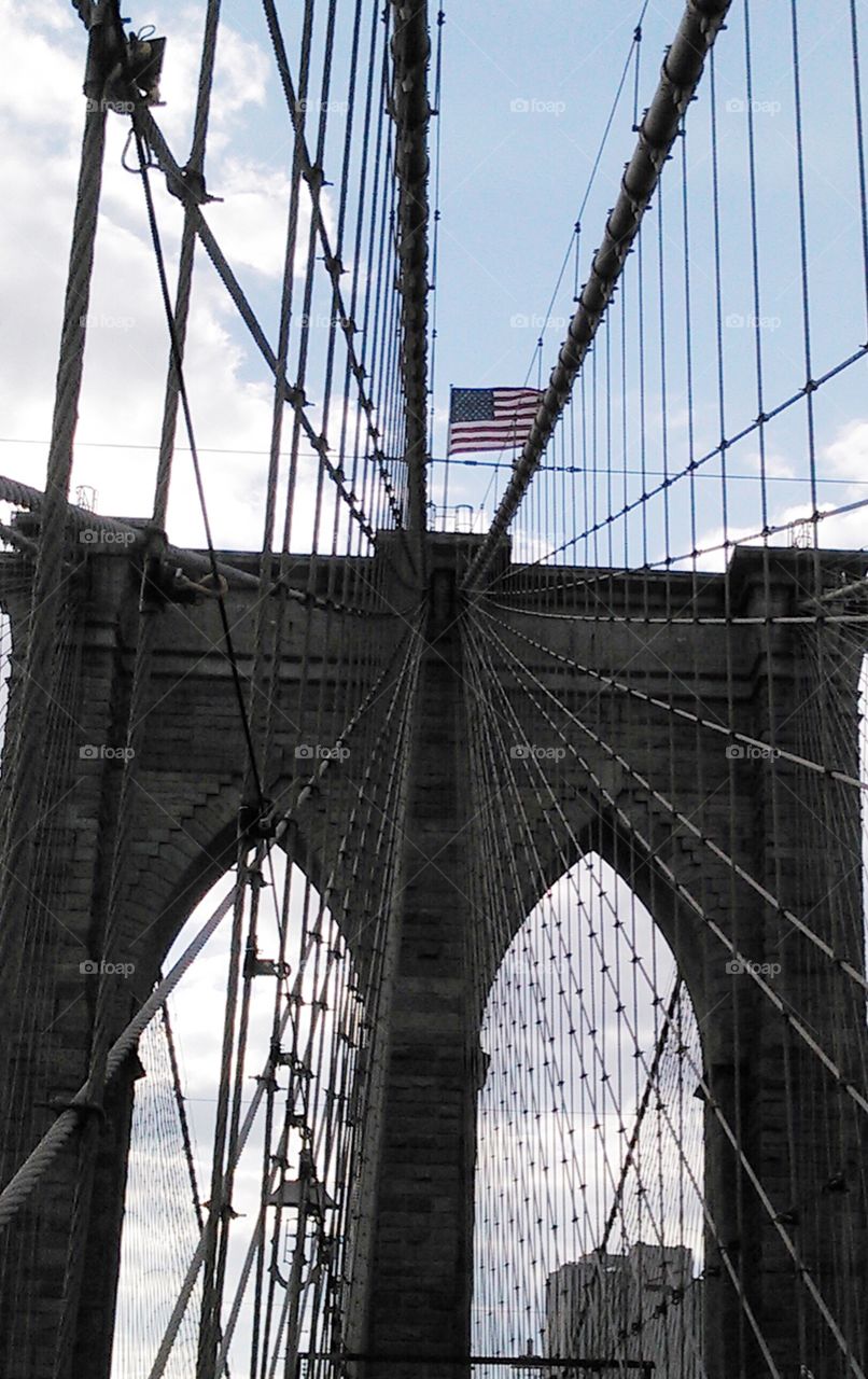 American Flag on Bridge