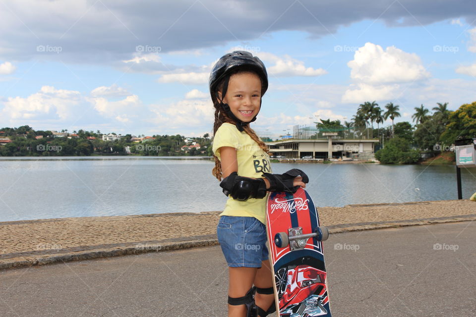 Little girl skateboarding