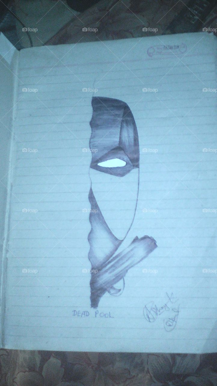 Deadpool inspired face drawn on paper