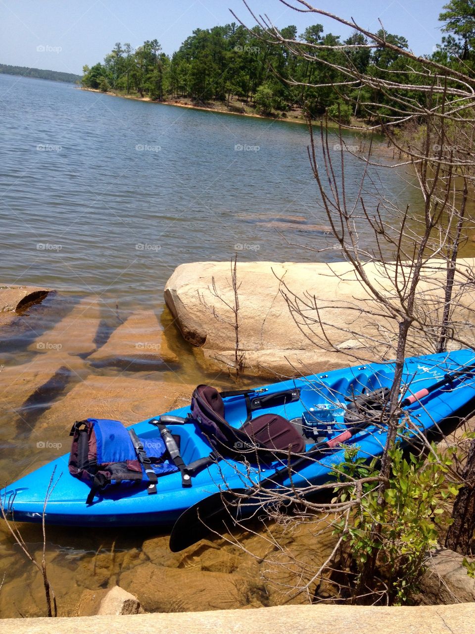 Rest stop from paddling. Kayak trip 