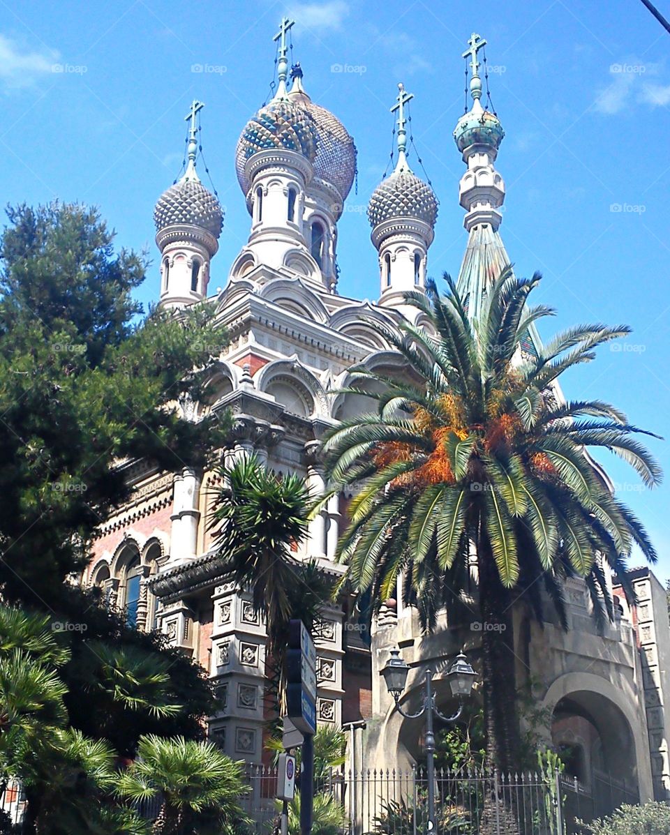 Church in San Remo. beautiful church surrounded by palms is san remo