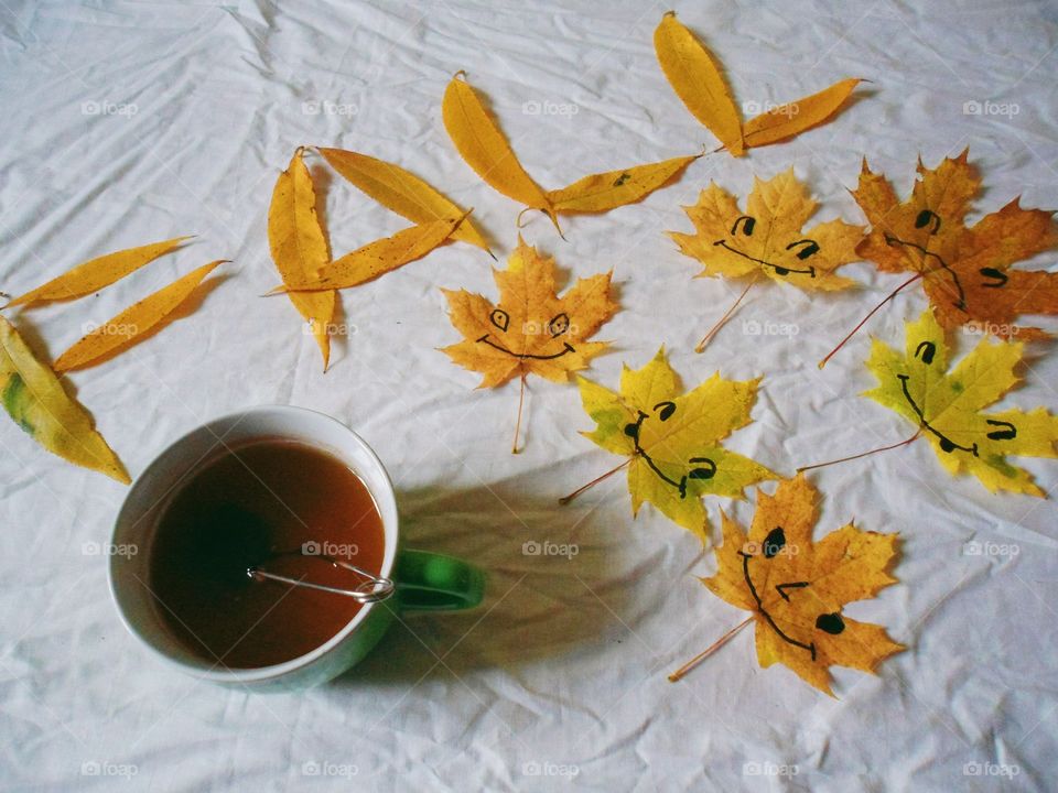 hot tea in the autumn weather