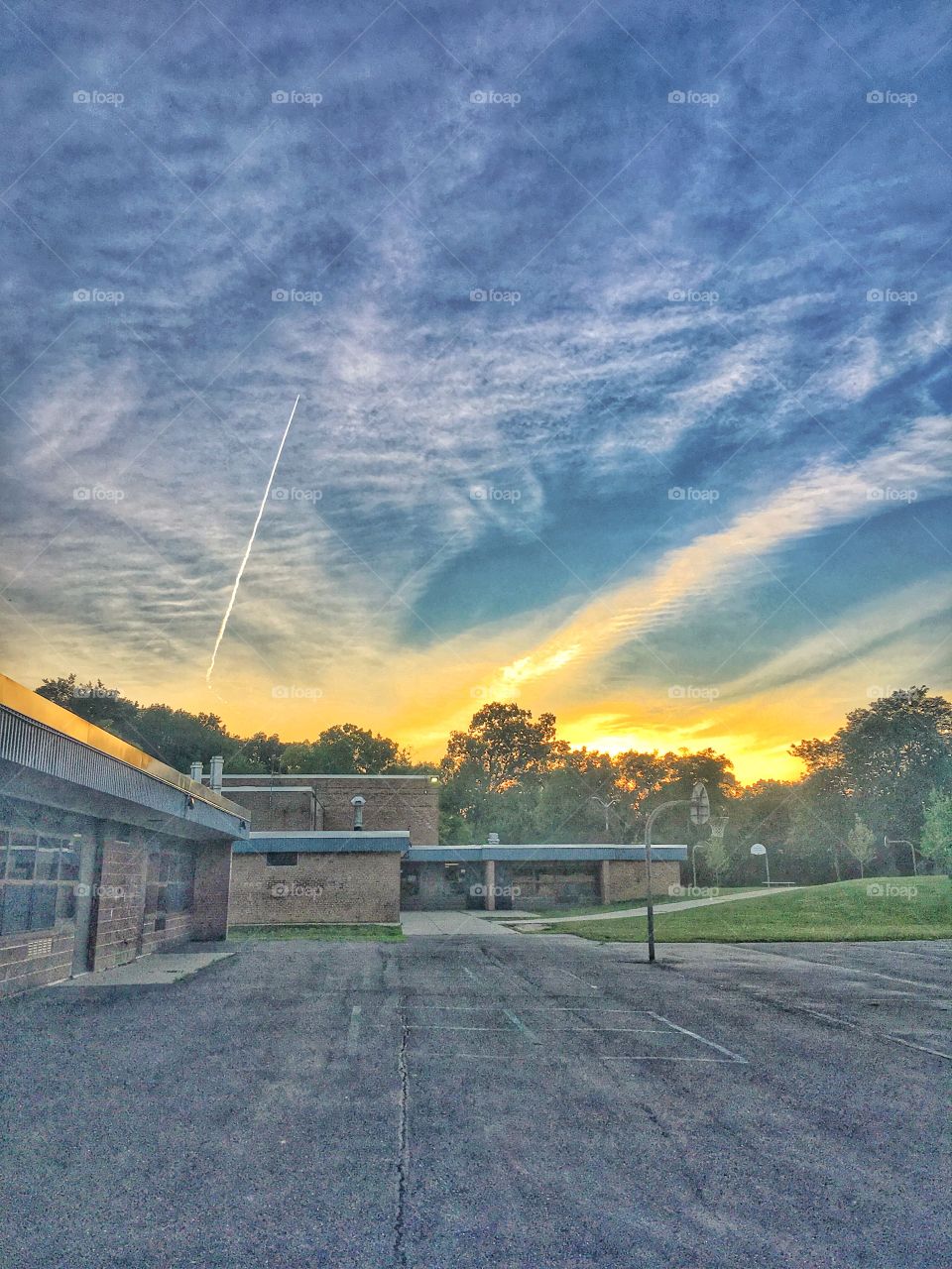 A Sunset Over a School