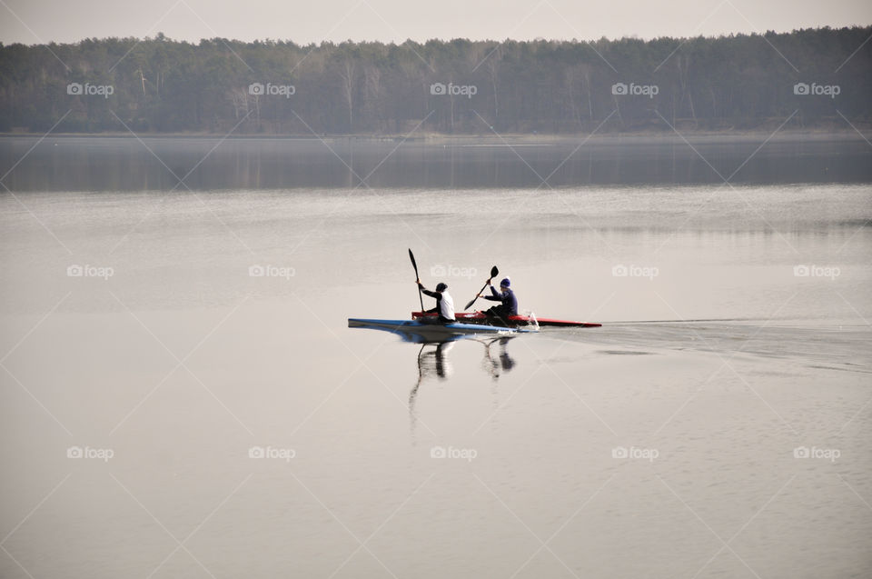 Kayaks on a lake