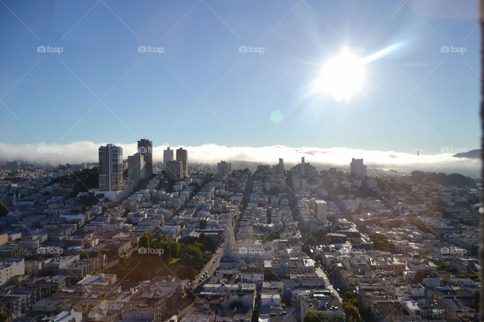 Sunlight over San Francisco city