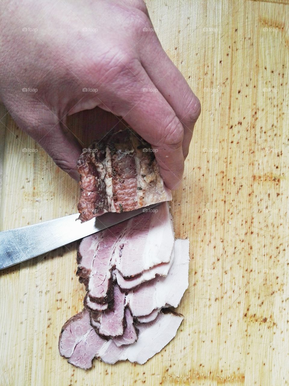 cutting bacon