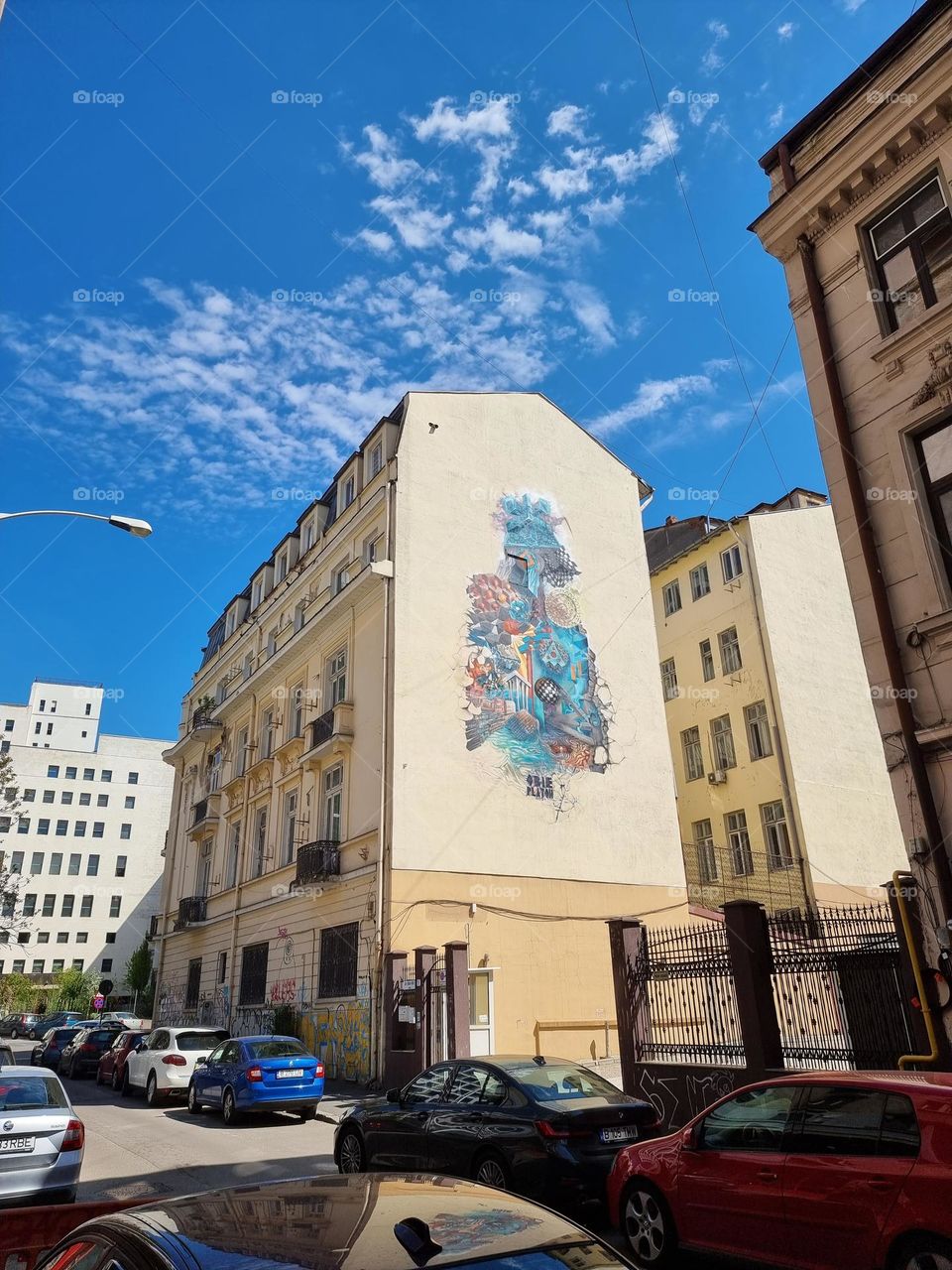 Street art on the wall of a building in the centre of Bucharest, Romania