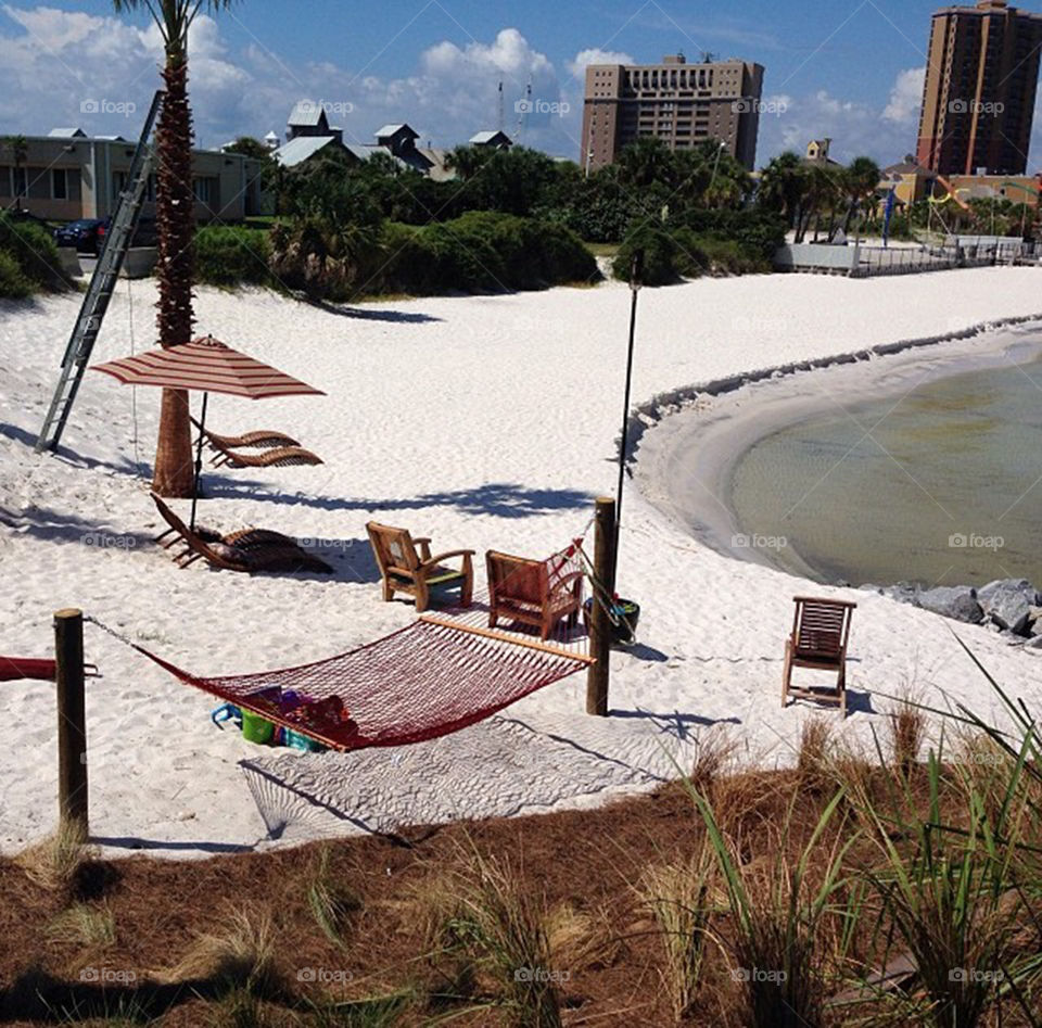 Hammock on Pensacola Beach. This photo is from the beach outside of a local restaurant on Pensacola Beach in Florida.