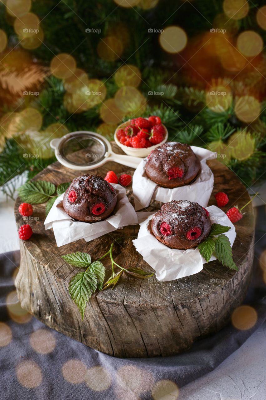 Chocolate muffins and Christmas tree branches 