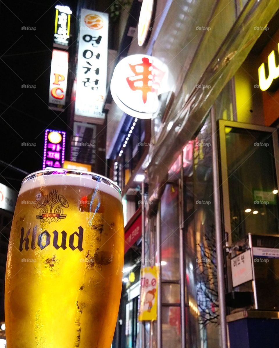 Having a beer in Bupyeong, South Korea