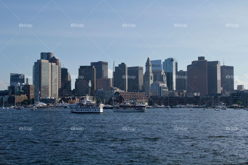 Boston skyline seen from harbor.