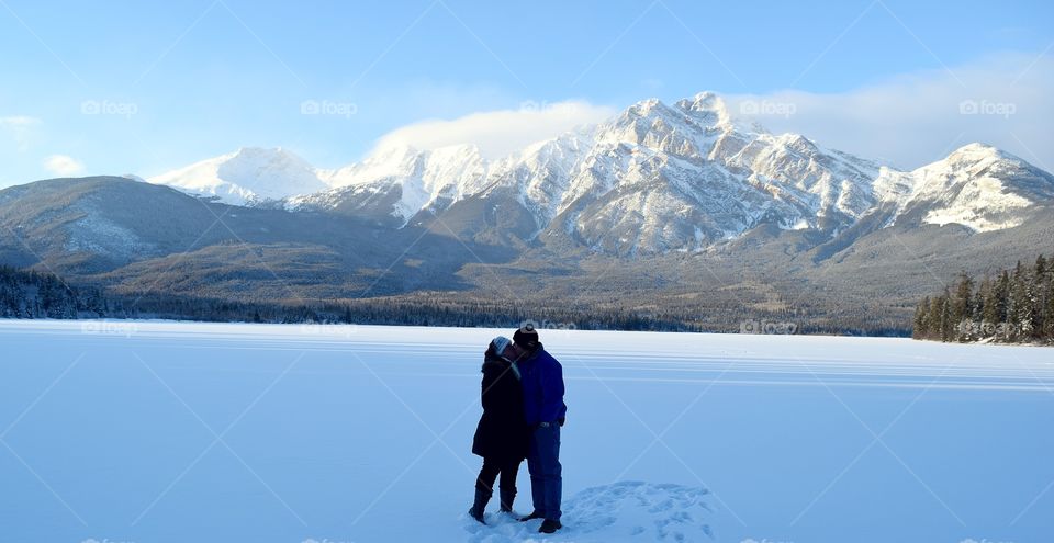Banff Kisses on frozen Lake