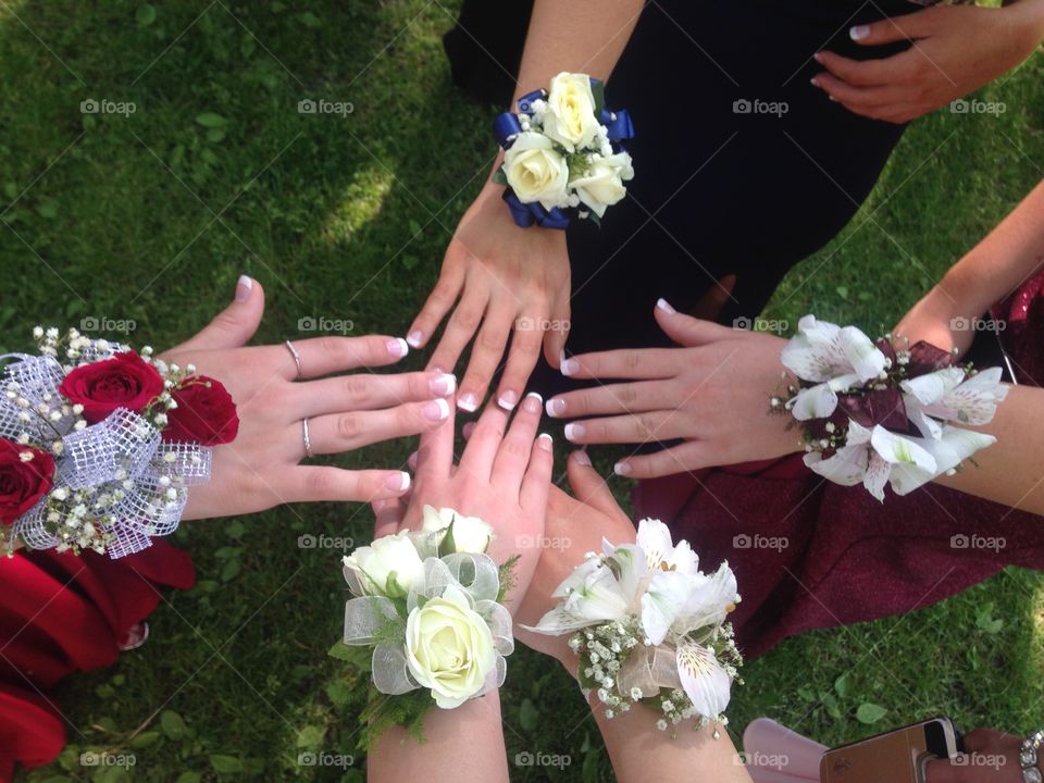A circle of prom corsages worn by girls headed off to their senior prom!