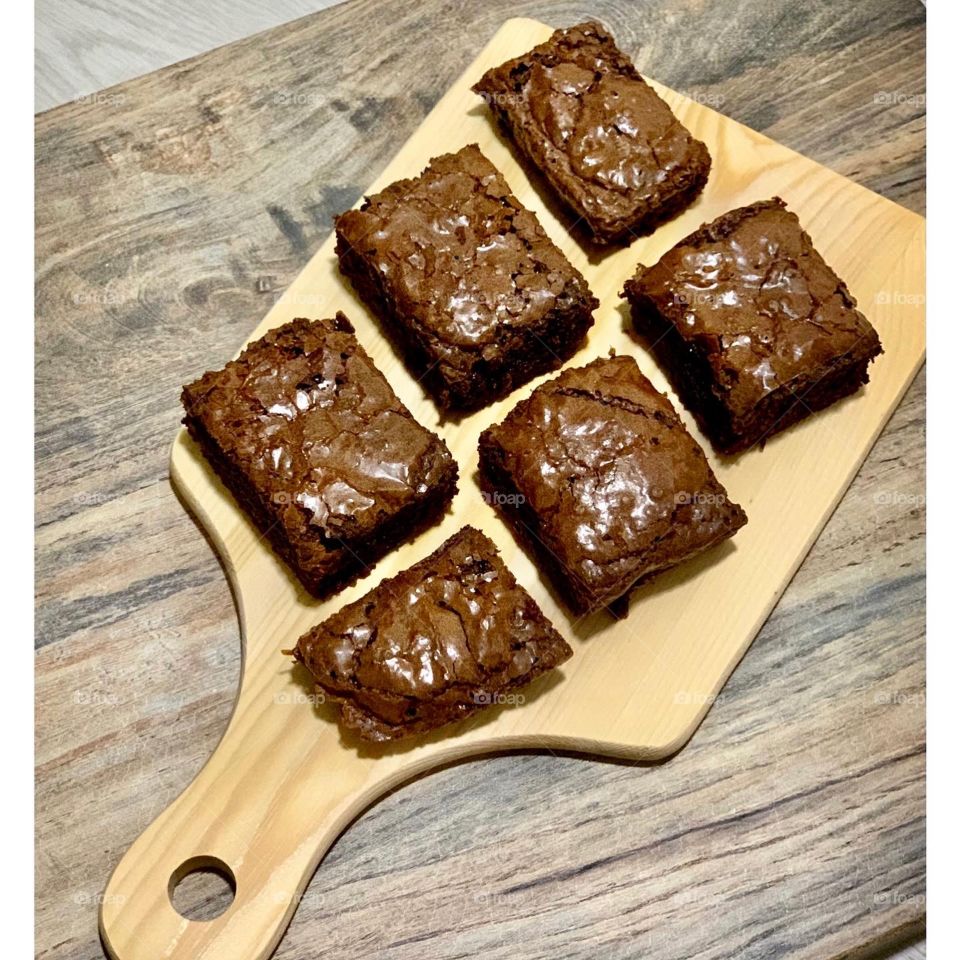Freshly baked brownies on flatlay photo 
