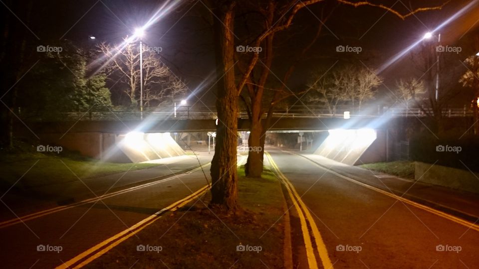 Prospect Hill in Redditch, Worcestershire, at night, running under the B4160 Redditch Ringway road
