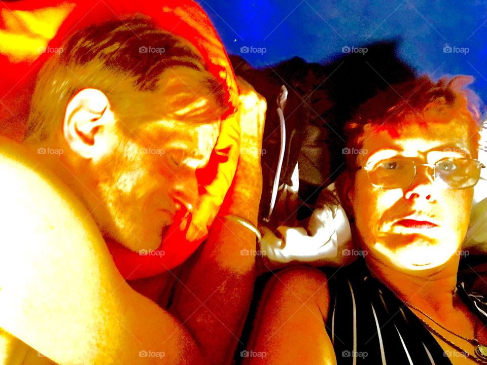 This is me, „Petra Schiller“ a.k.a. „Maxine Firefox“ and my partner in life and everything, „Timothy Trespas“. We are resting aboard our „28 ft 1969 Luhrs“ cabin cruiser called „Salvation“. It has given us that literally. 2019. Hypnotic Productions