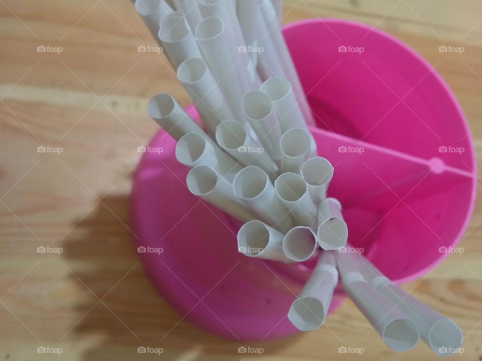 Plastic straws in the cup