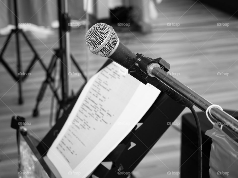 microphone and Musical notes on the stage