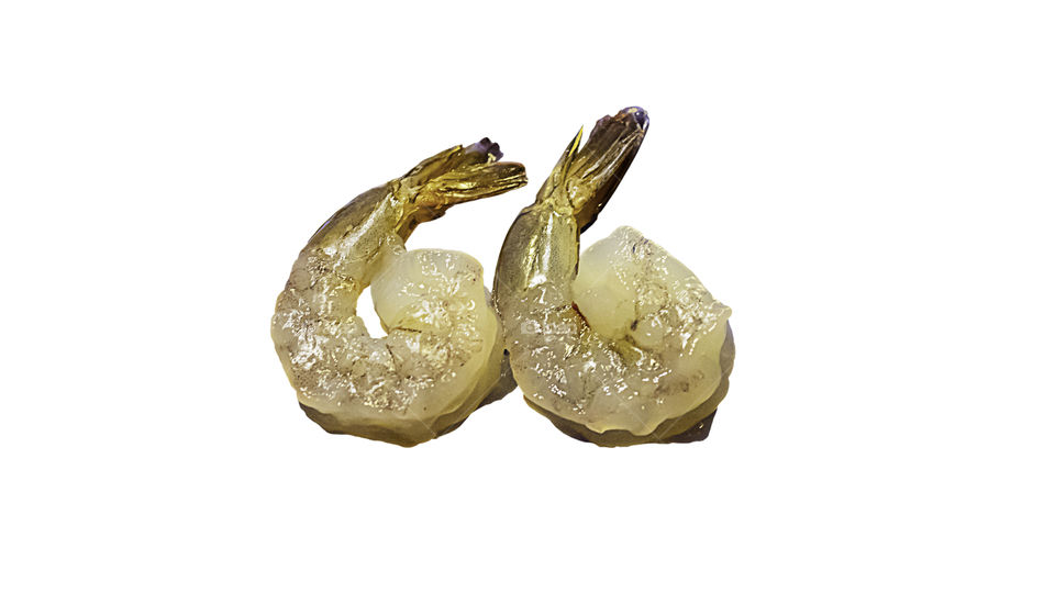 Banana shrimp  peeled on a white background with clipping path.