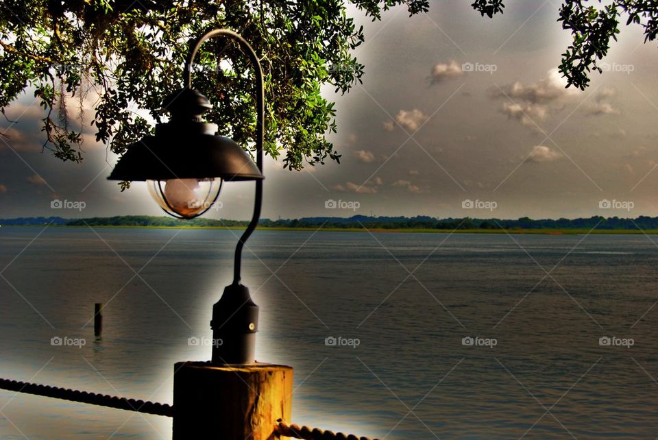 Lamp on Dock at waters edge