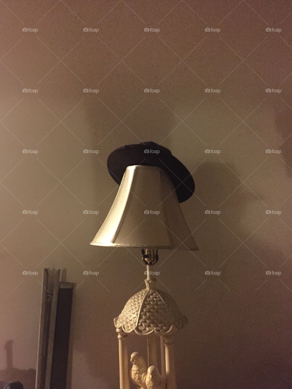 Hat on lamp. Hat on lamp
