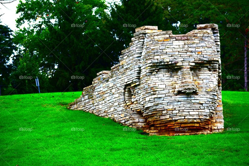 Monument sculpture Chief leatherlips Ohio Columbus Stone monolith